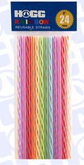 Pack of HOGG Rainbow reusable straws on a light blue background with 'HOGG' branding.
