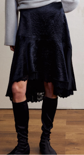 Fashionable Satin Lace Irregular Asymmetric Elegant Stitching Hem Skirt