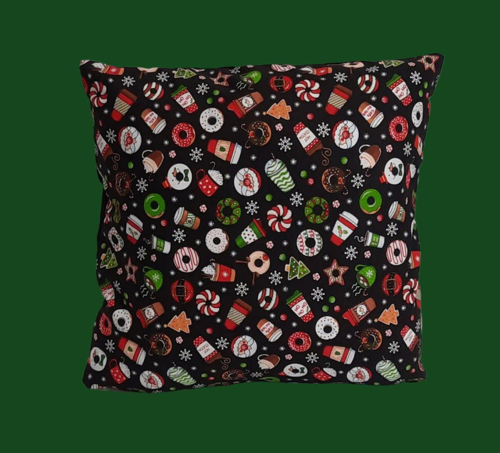15"x15" Handmade Pillow Cover: Insert Included: Coffee and Donuts