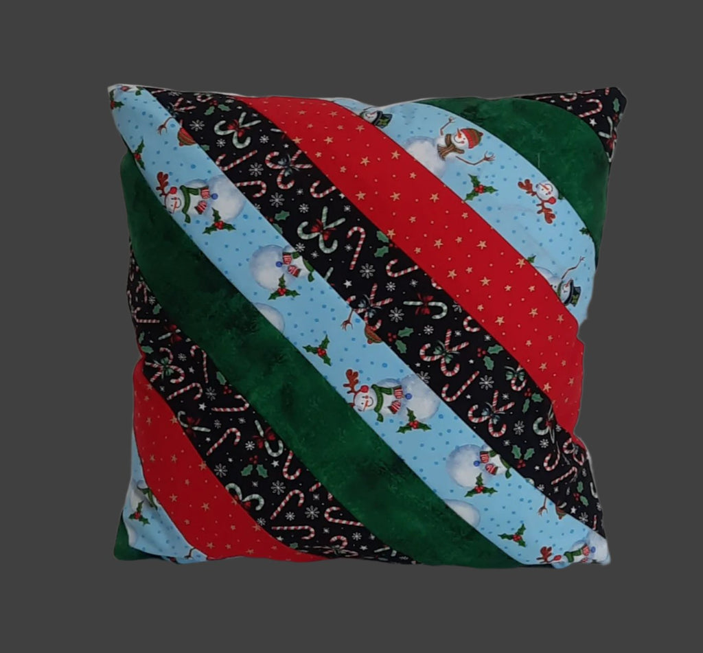 15"x15" Handmade Pillow Cover: Insert Included: Red/Green/snowman/candy cane