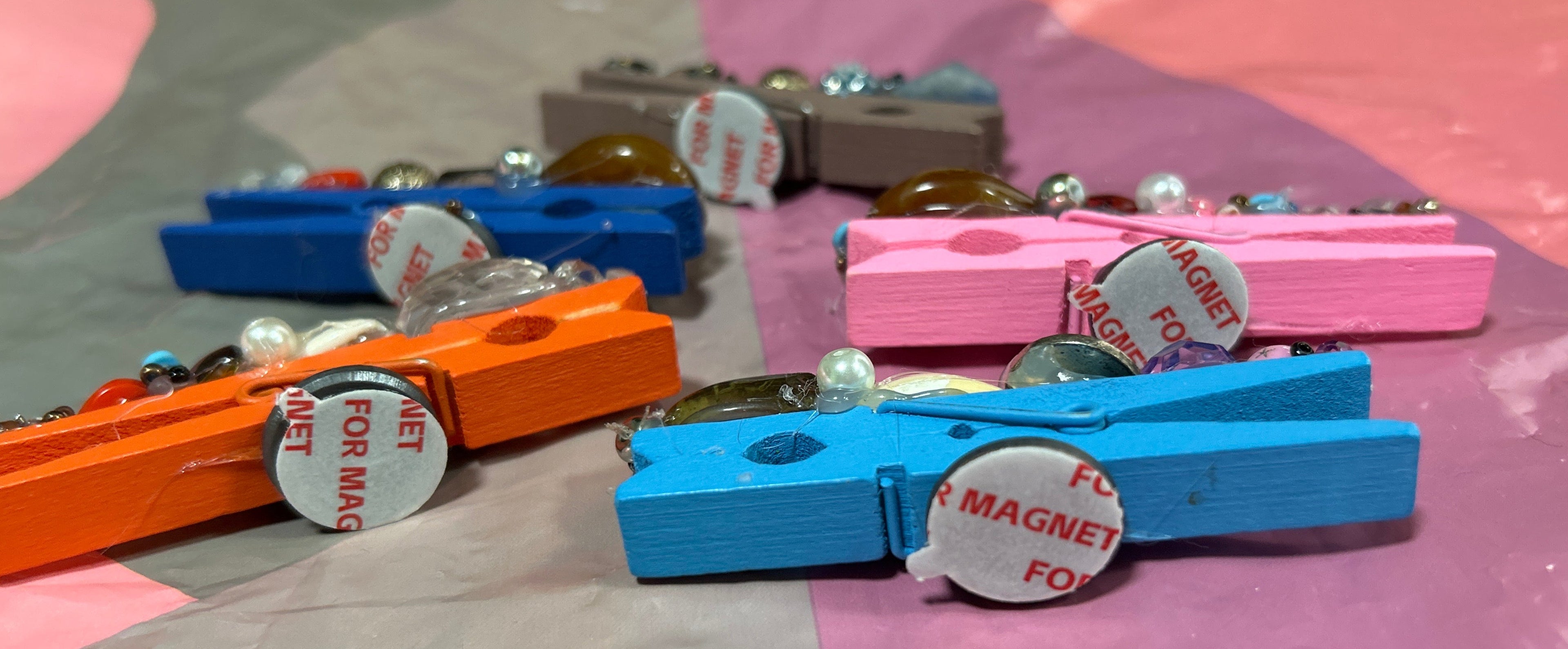 Set of 5 Magnetic Decorated Clothes Pins
