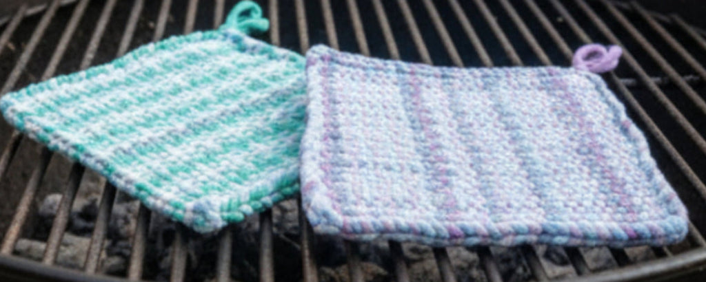 Set of 2 woven handmade potholders.
