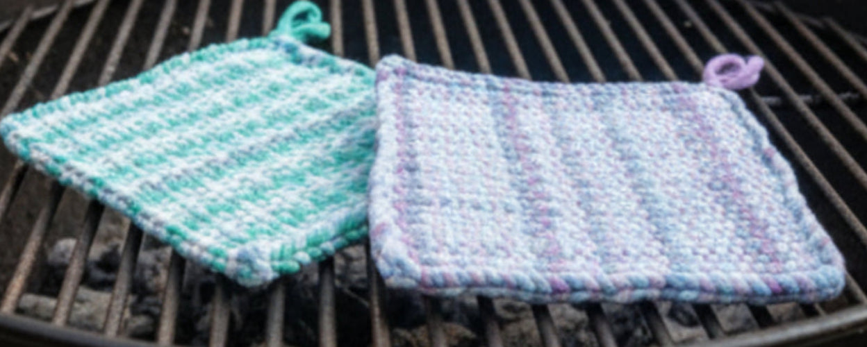 Set of 2 woven handmade potholders.