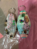 Hand Decorated retro motel key rings