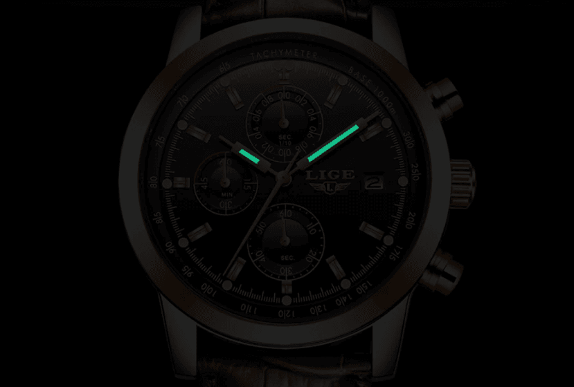 Men's  Waterproof Watch With Chronometers Date Display And Fluorescent Pointers Excellent Look Perfect Gift