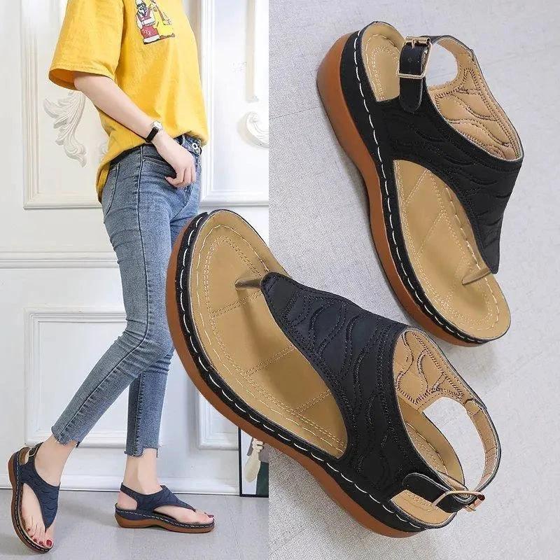 Mandotos Women's Wedge Heel Sandals Casual Flip Flops Solid Color Lightweight Comfort All Day