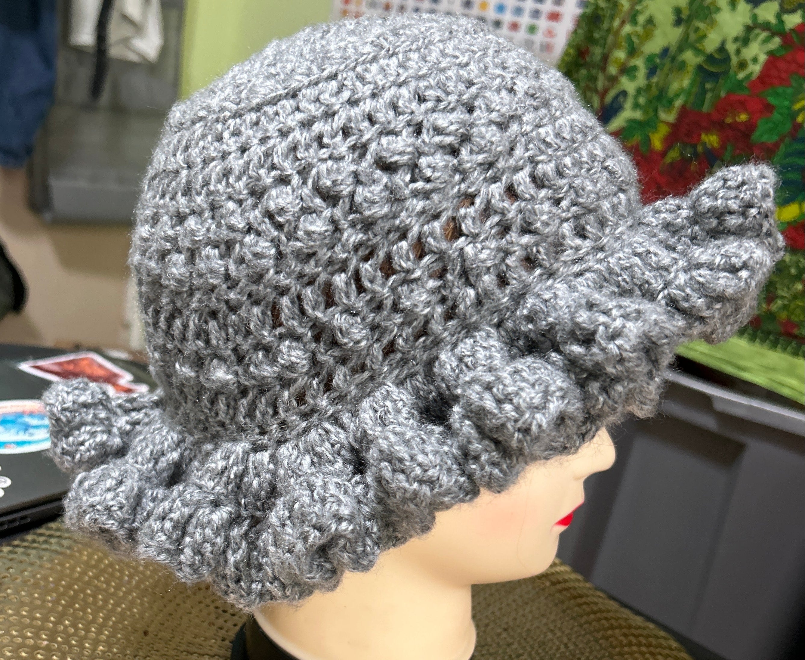 Handmade Crocheted Grey Beanie Hat