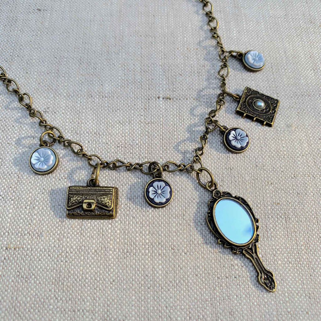Antique Gold Mirror, Shoe, Purse and Journal 4pc Vintage Charms Set