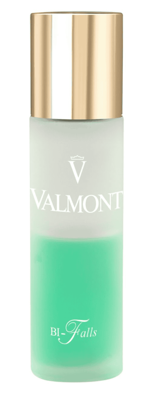 Valmont skincare bottle with gold cap on a white background