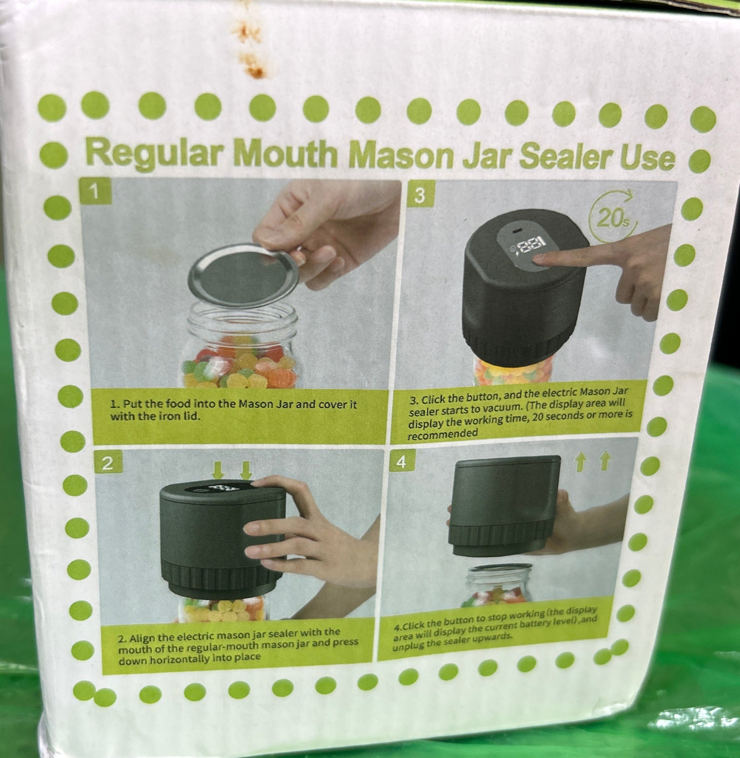 Box with instructions on a green surface
