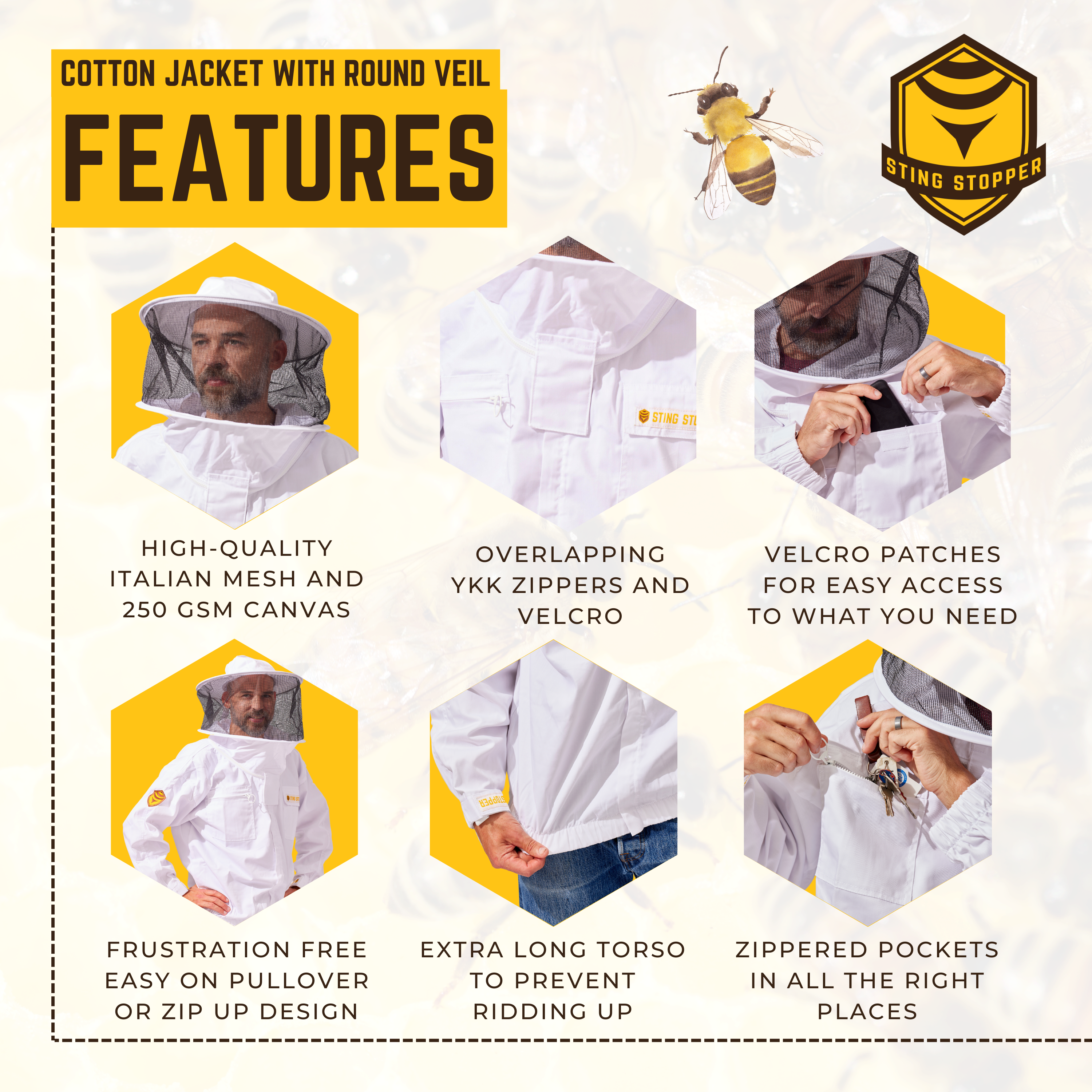 Classic Cotton Beekeeping Jacket with Round Veil