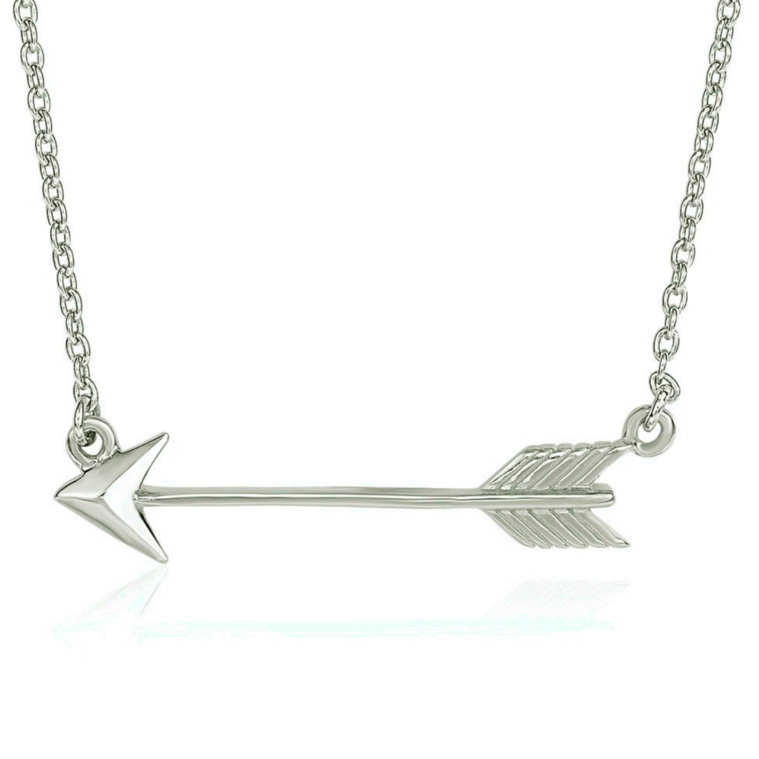 Silver arrow necklace on a white background