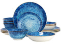 Elama Oceanus 16 Piece Porcelain Double Bowl Dinnerware Set in Blue