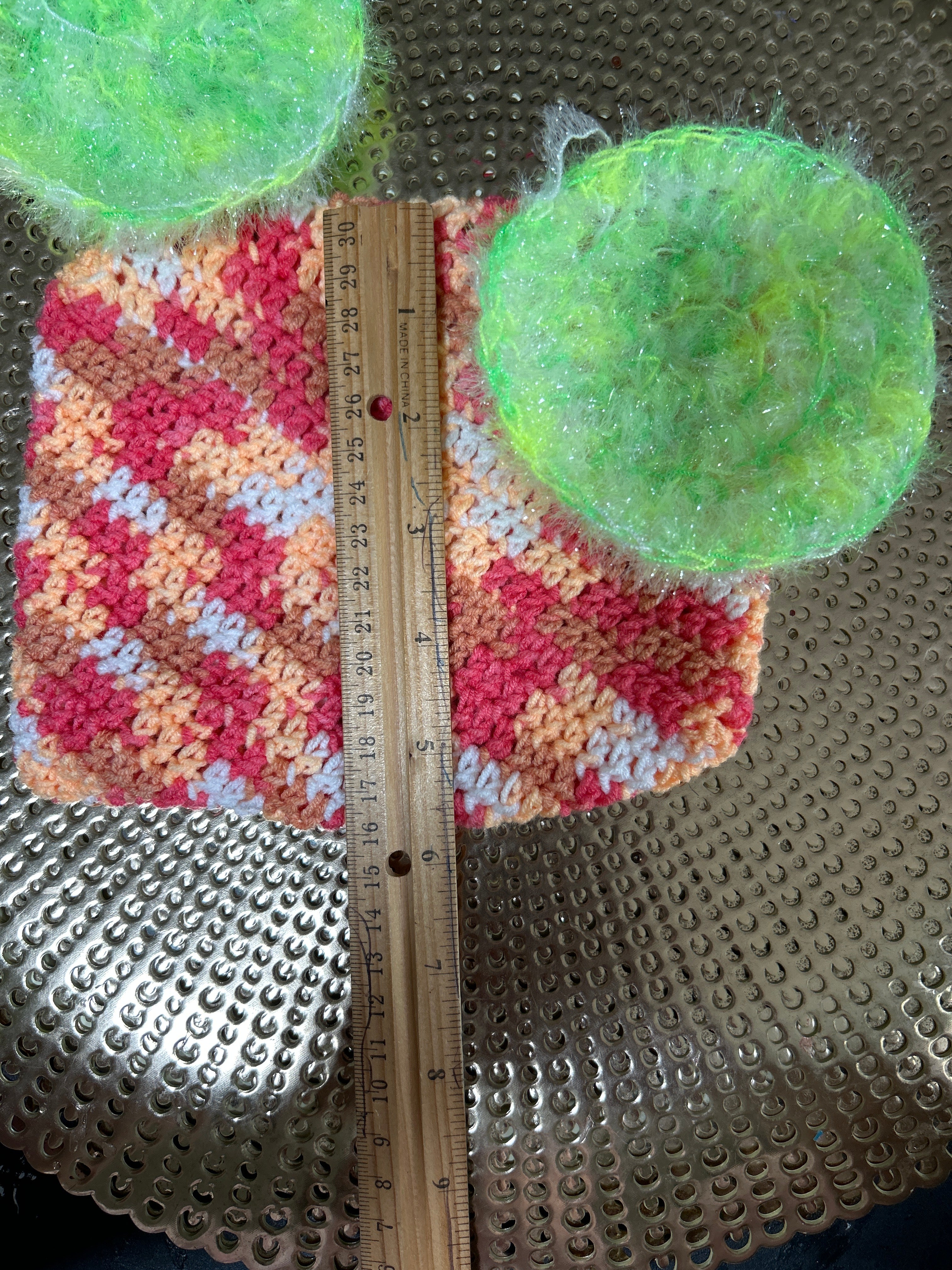 Crocheted Double Sided Washcloth with 2 Scrubbies