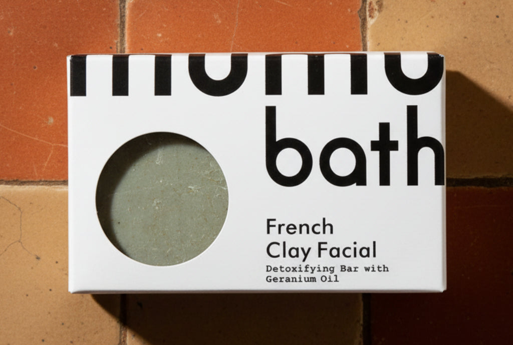 Box of mumu bath French Clay Facial bar on a white background