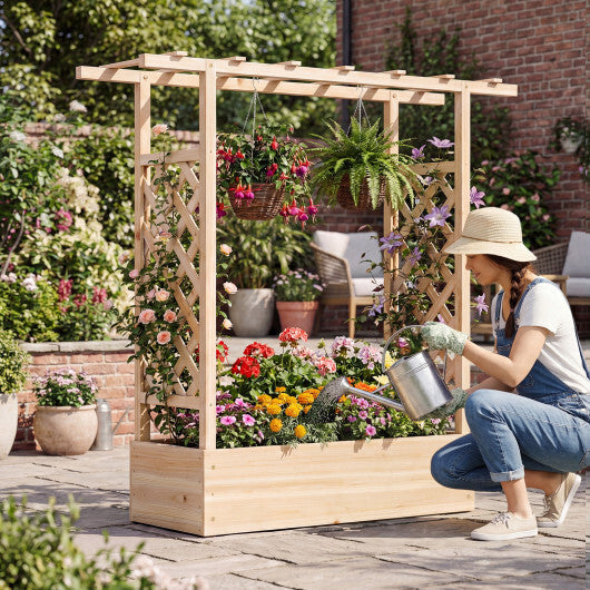 45 inch Tall Wooden Raised Garden Bed with Side Trellis and Hanging Roof-Orange