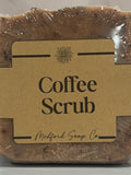 Coffee scrub bar with a label on a gray background