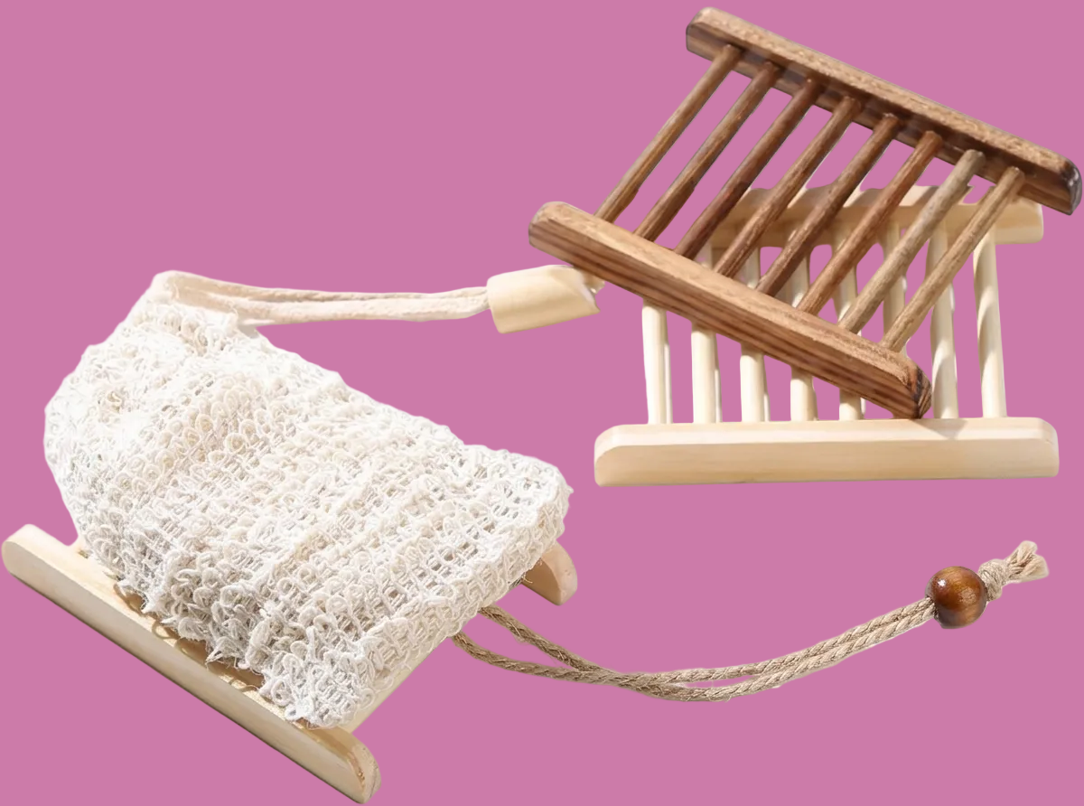 Mesh Bag & Wooden Soap Tray