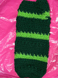 Plastic bag holder hand crocheted in green & lime green.