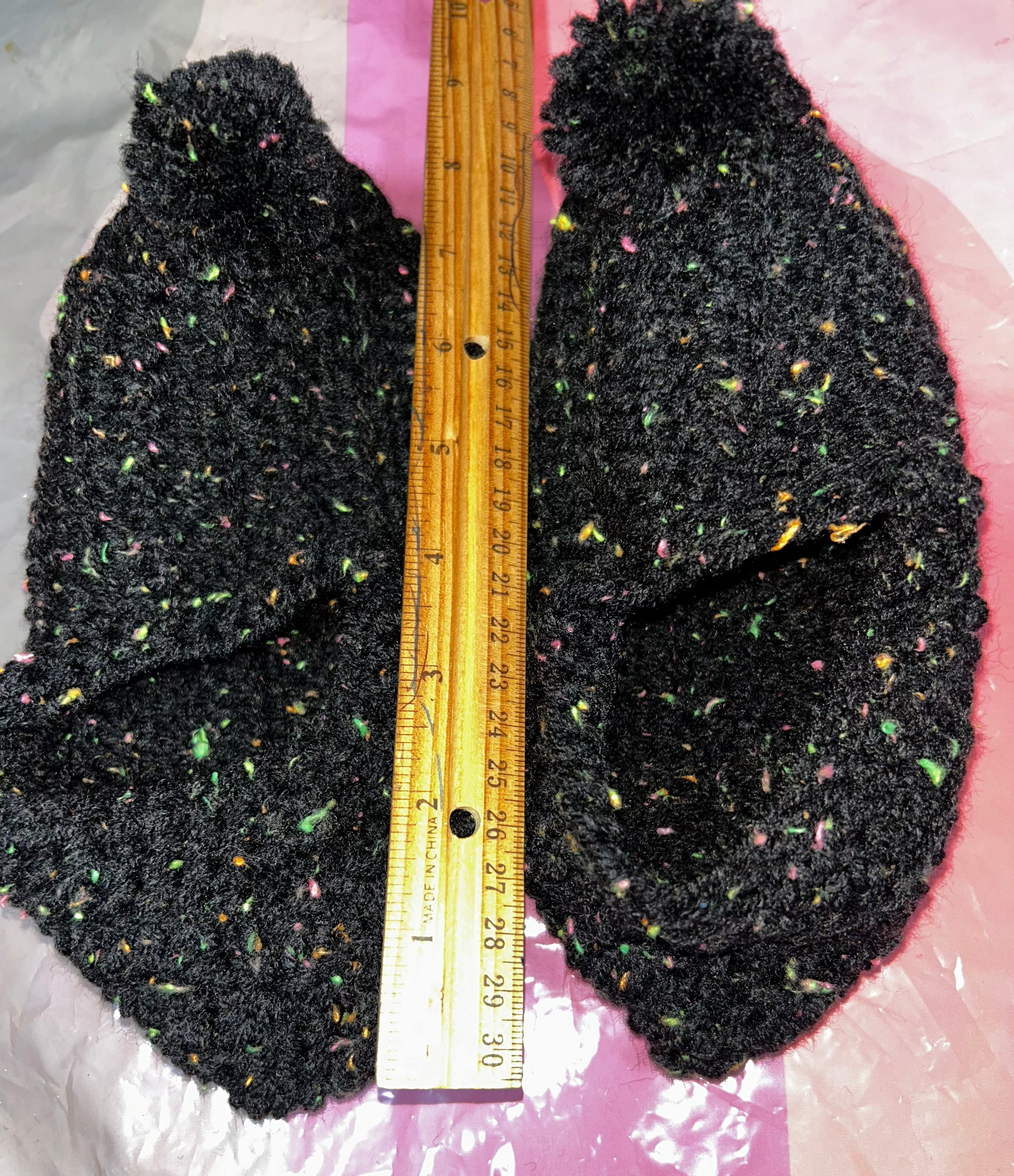 A Pair of Black Handmade Crocheted Booties Size Medium.