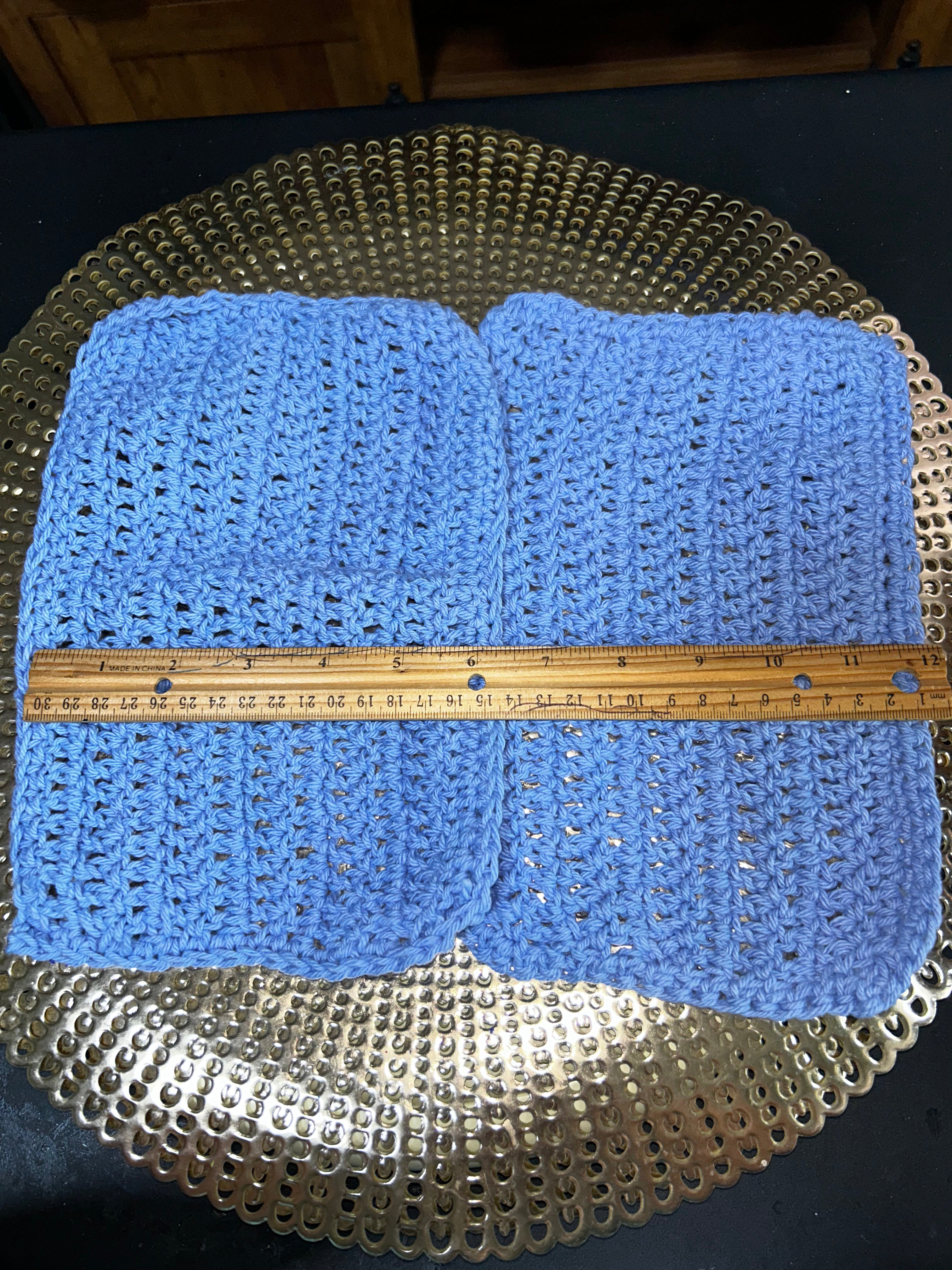 A Set of 2 Washcloths with 2 Scrubbies in Blue, Purple & Green.