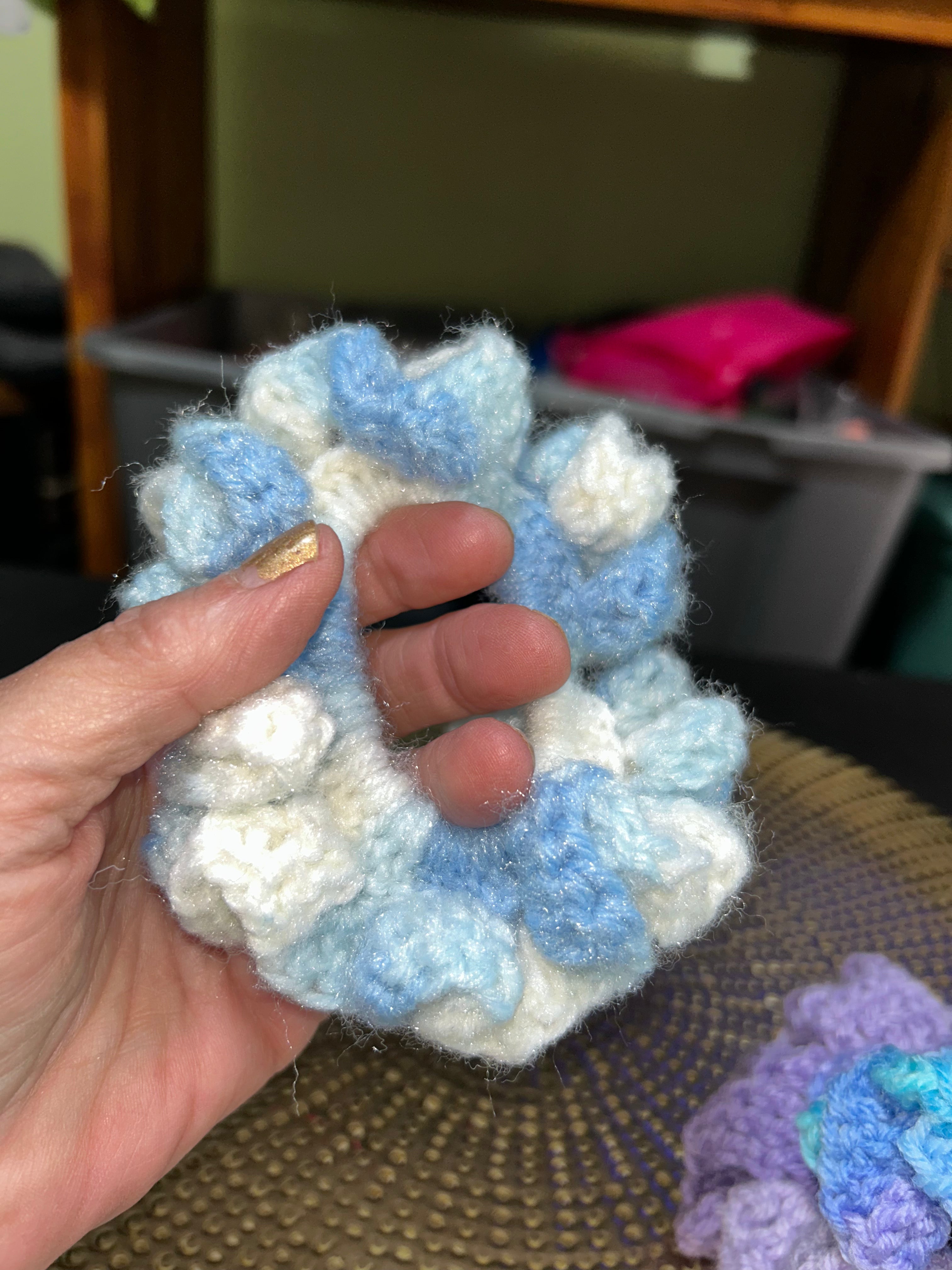 4 Handcrafted Crocheted Scrunchies for Ponytail or Bun