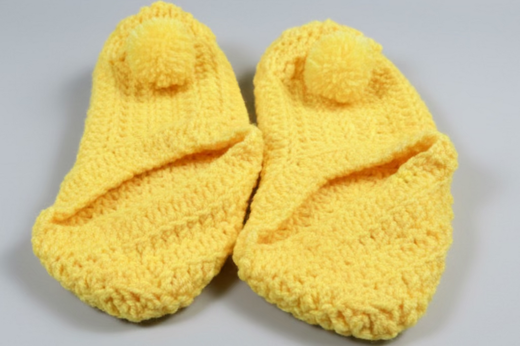 A Pair of Yellow Handmade Crocheted Booties  Medium