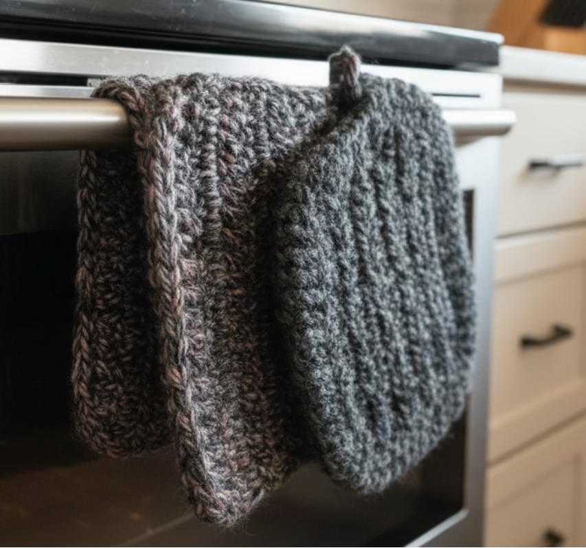 A Pair of Handcrafted Crocheted Potholders or Hot mats in Black