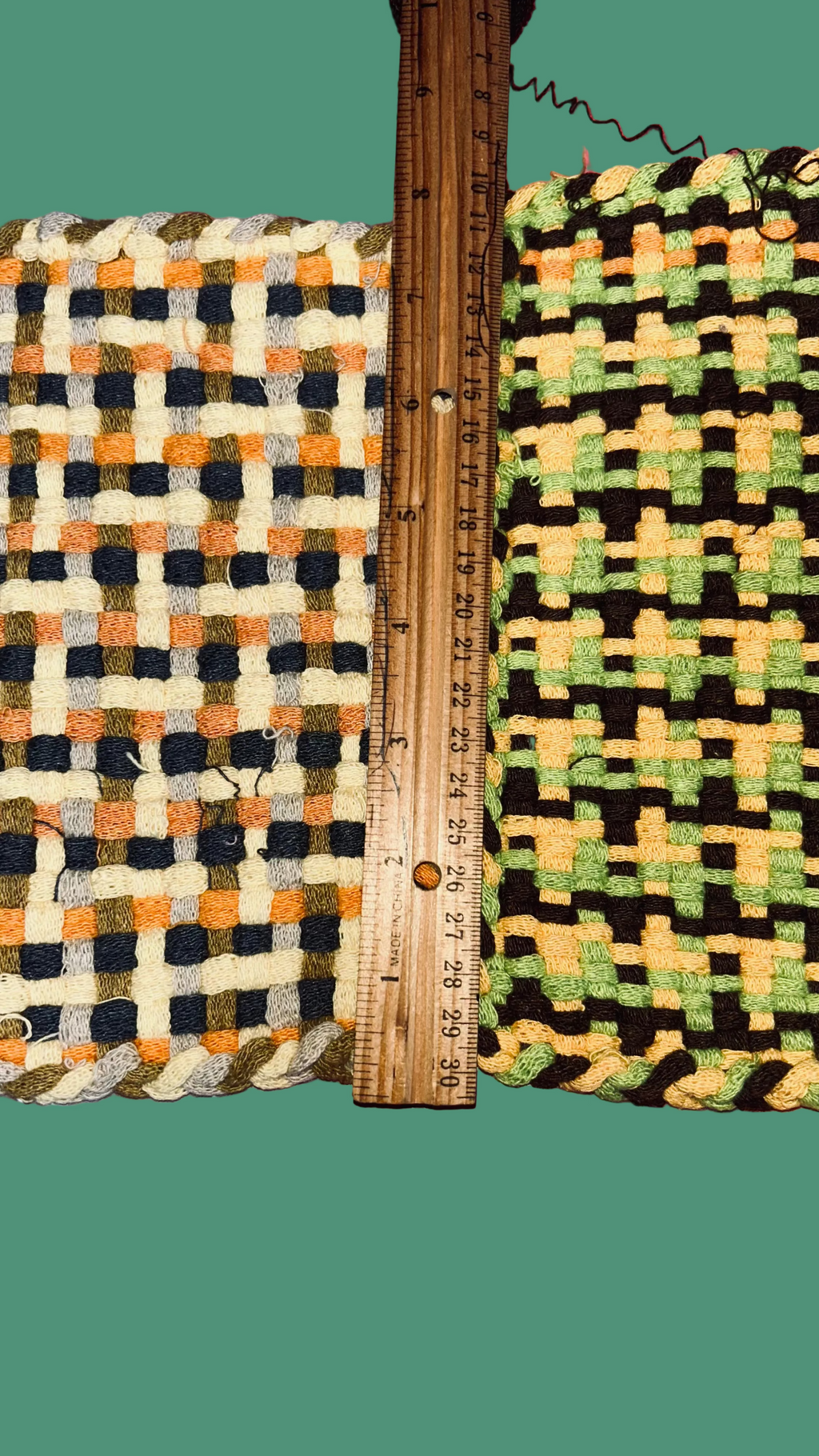 2 Woven Handmade Potholders or Hot mats in Yellow, Black & Orange