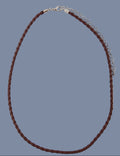 Brown braided necklace with silver clasp on a white background