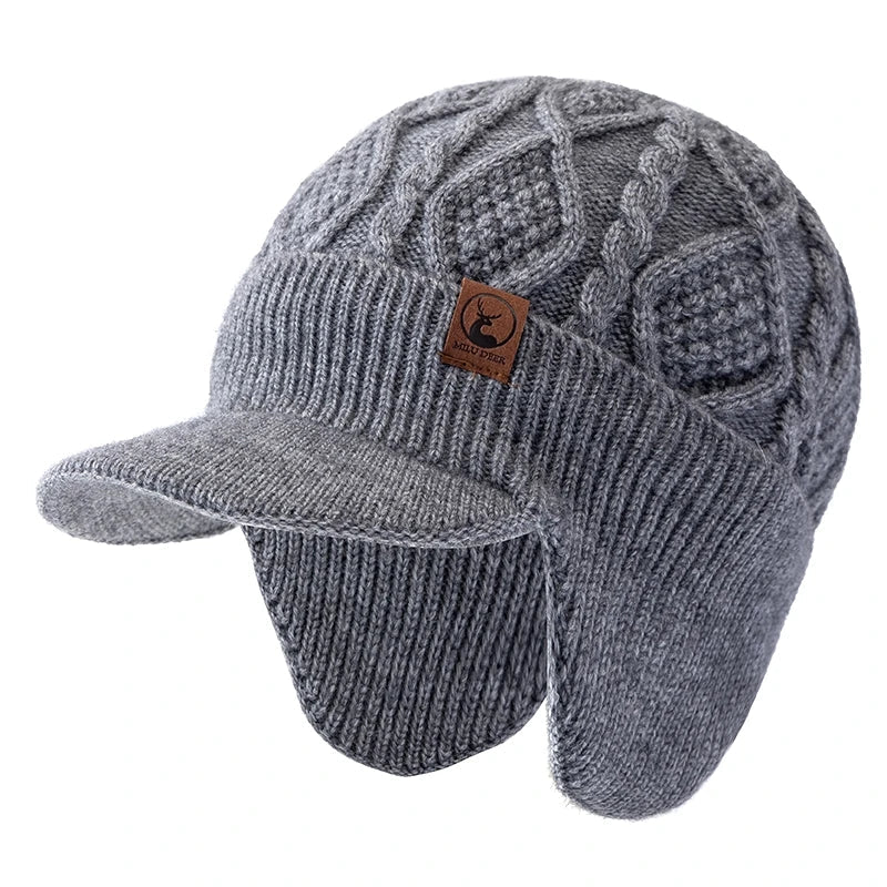 New Unisex Winter Hat Plush Fur Lined Warm Earflap Cap Stylish Soft Beanie Hat  Outdoor Thick Ski Sports Knitted Hat