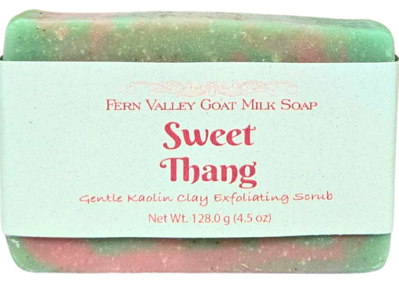 Fern Valley Goat Milk Soap bar with 'Sweet Thang' label on a white background