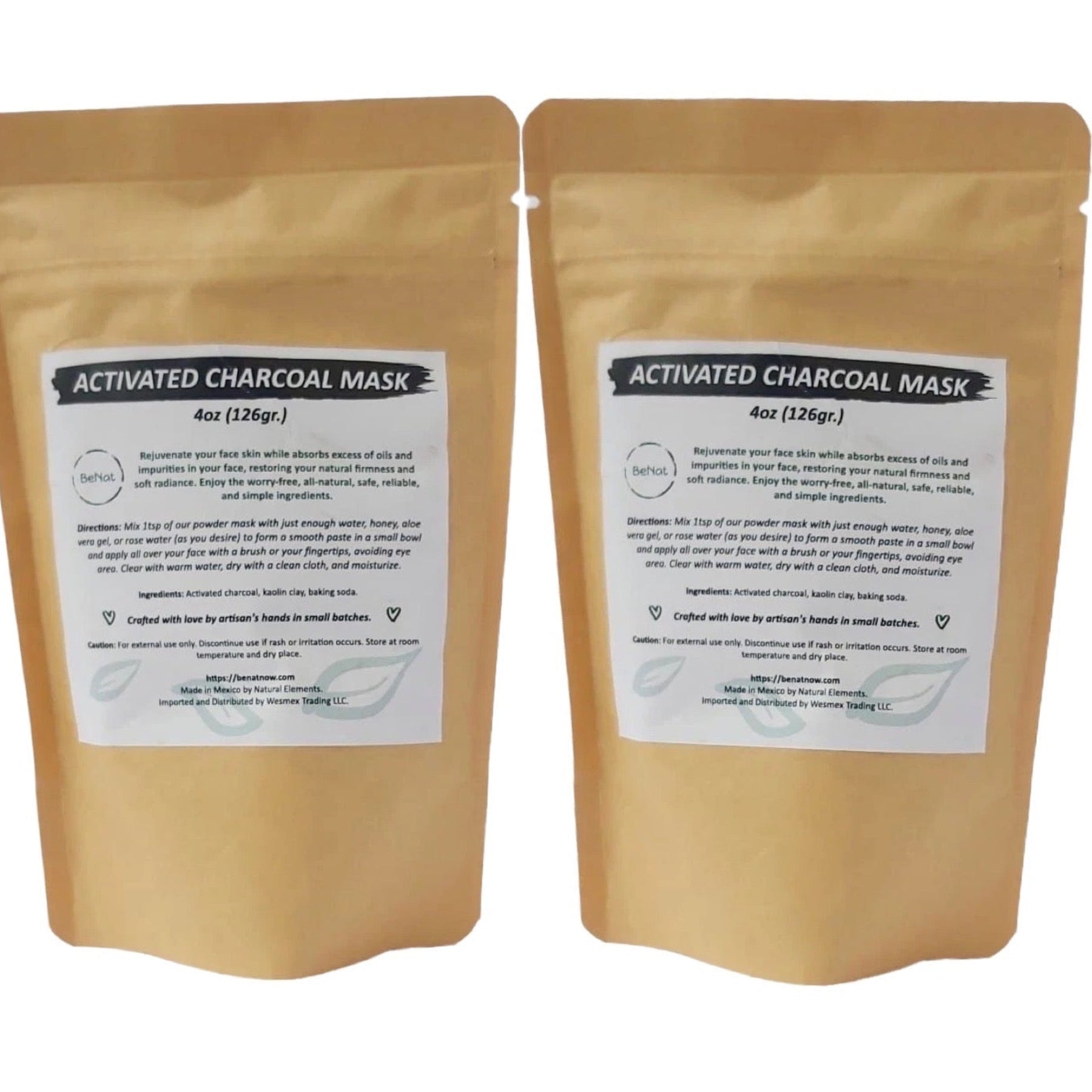 Two packages of activated charcoal mask on a white background
