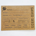 Kraft paper seed saving envelope with printed fields on a white background