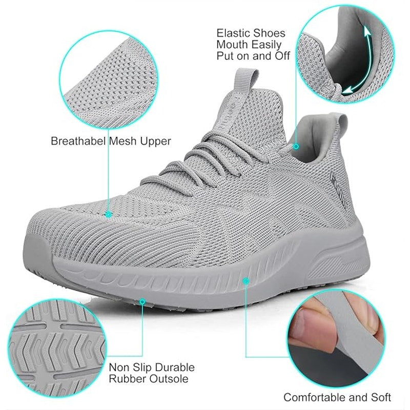 Feethit Mens Size 10 Gray Sneakers Lace Up Slip On Athletic Tennis Shoes