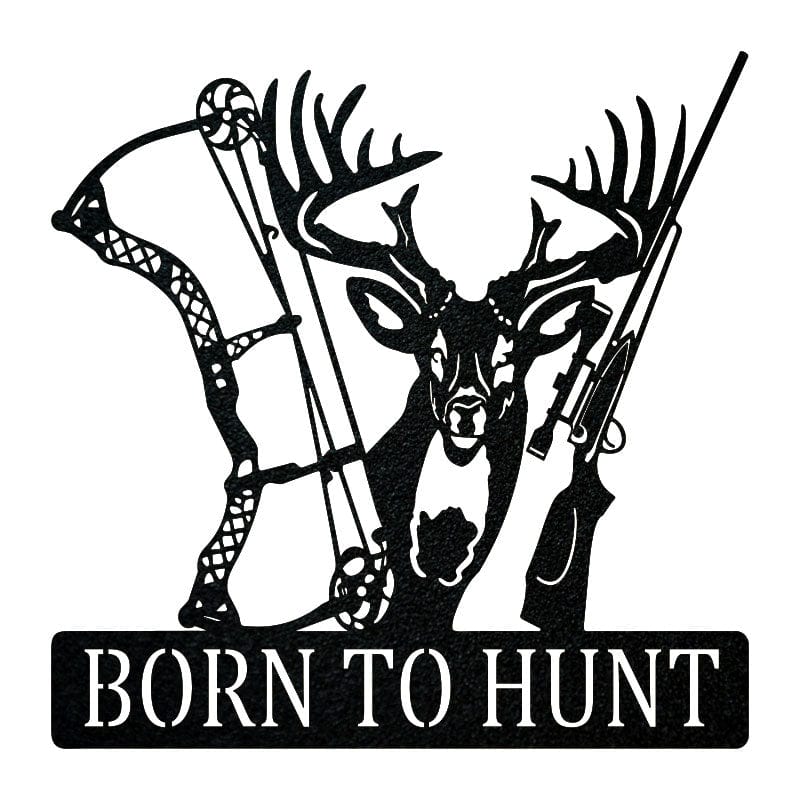 Metal Hunting Sign - Rustic Born to Hunt Monogram With Buck Silhouette