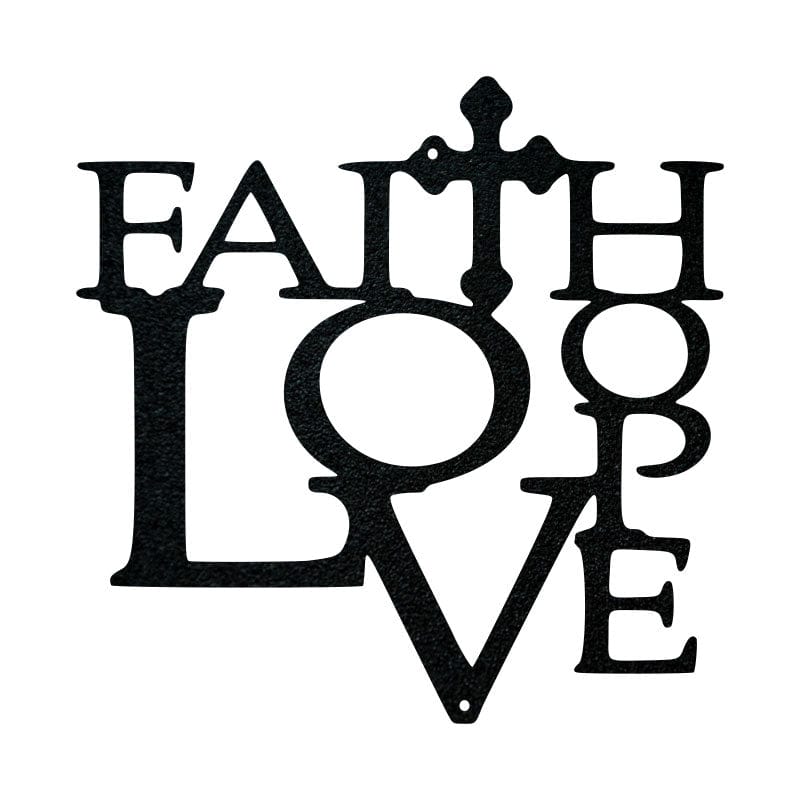 Faith, Love, Hope with Cross - Metal Sign