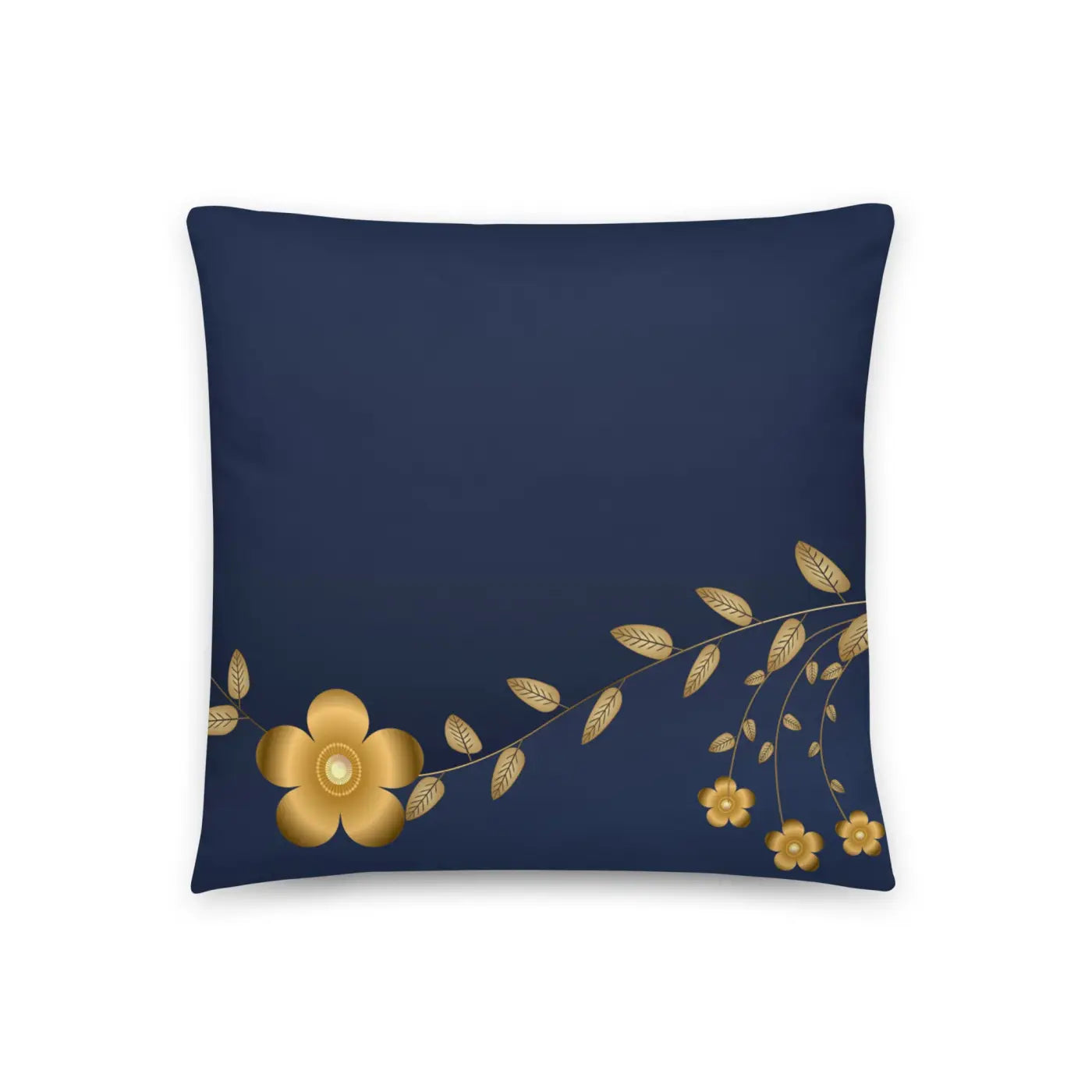 Navy Blue Basic Pillow – Golden Flower Polyester - Dipaliz