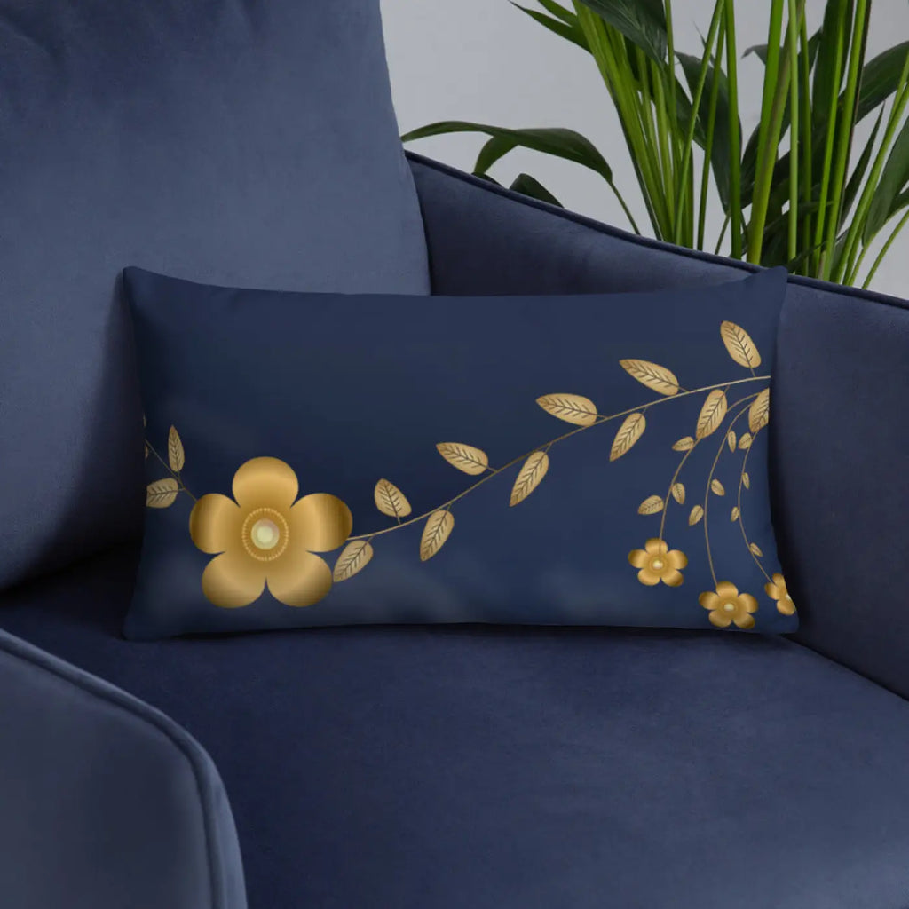 Navy Blue Basic Pillow – Golden Flower Polyester - Dipaliz