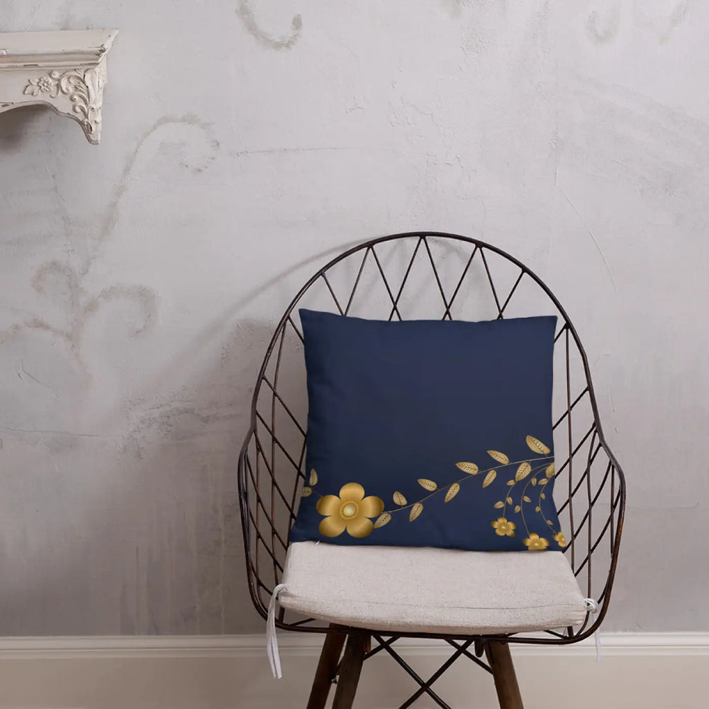 Navy Blue Basic Pillow – Golden Flower Polyester - Dipaliz