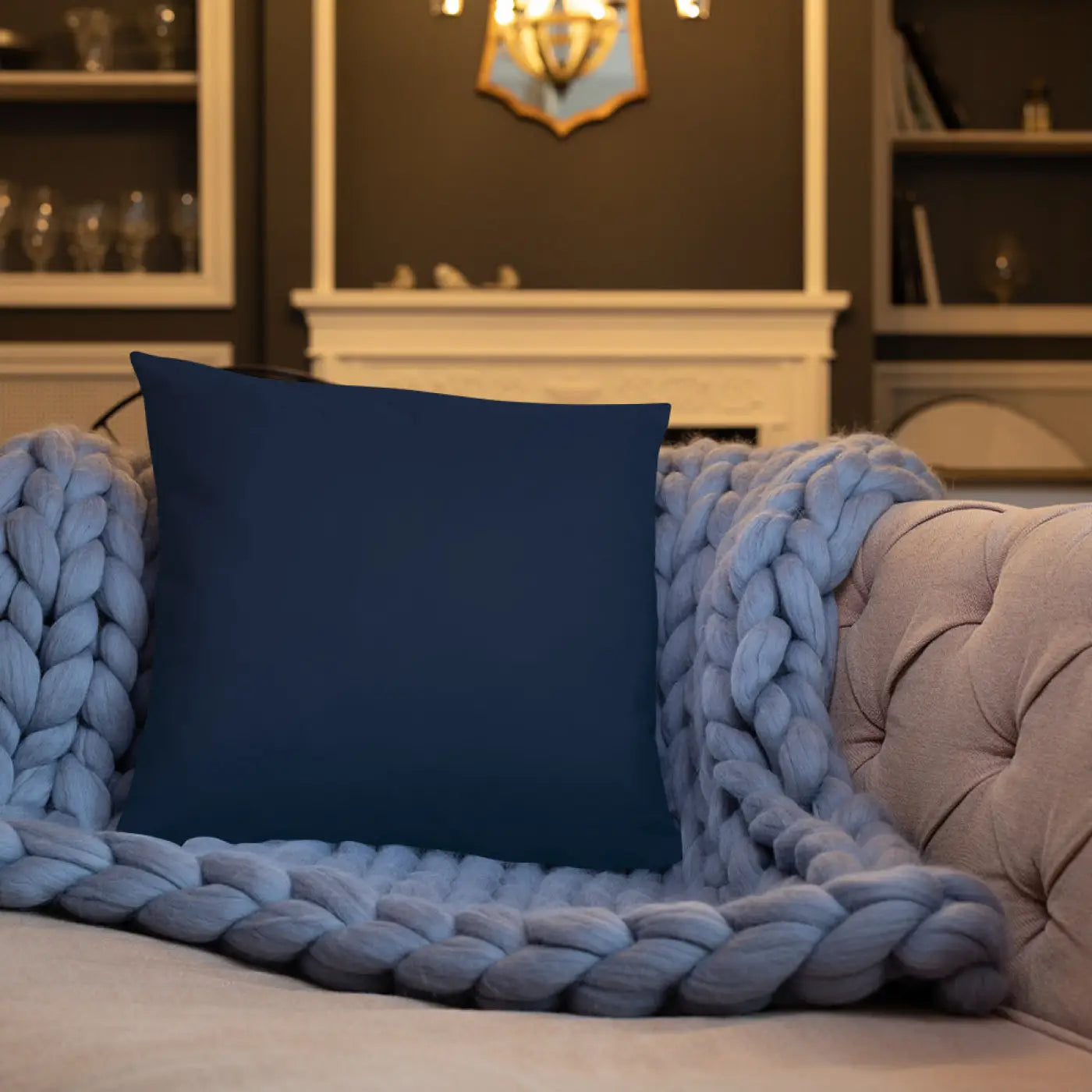 Navy Blue Basic Pillow – Golden Flower Polyester - Dipaliz