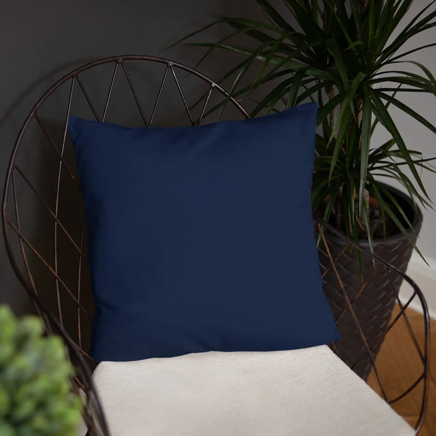 Navy Blue Basic Pillow – Golden Flower Polyester - Dipaliz