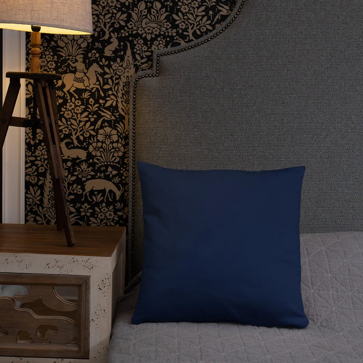 Navy Blue Basic Pillow – Golden Flower Polyester - Dipaliz