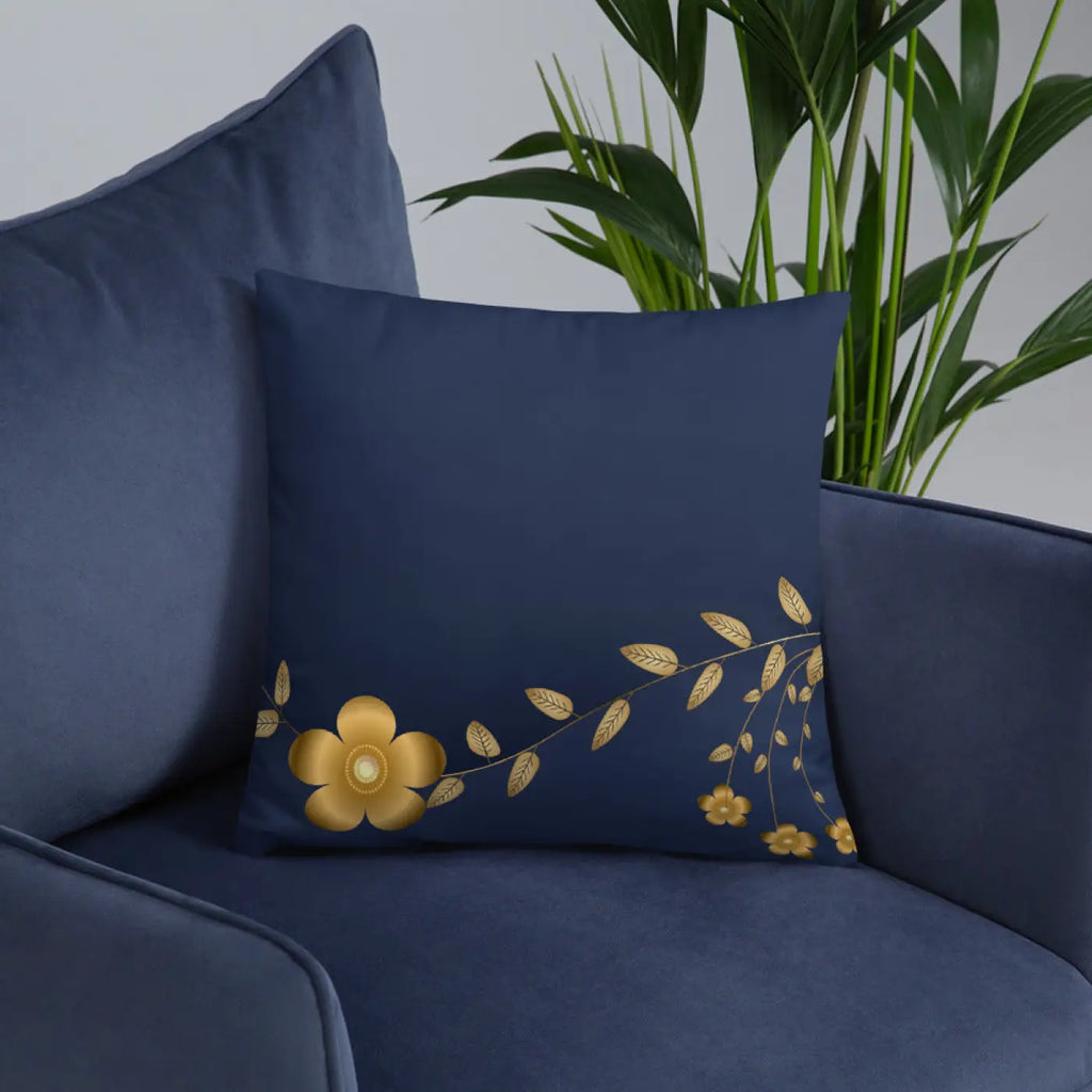 Navy Blue Basic Pillow – Golden Flower Polyester - Dipaliz