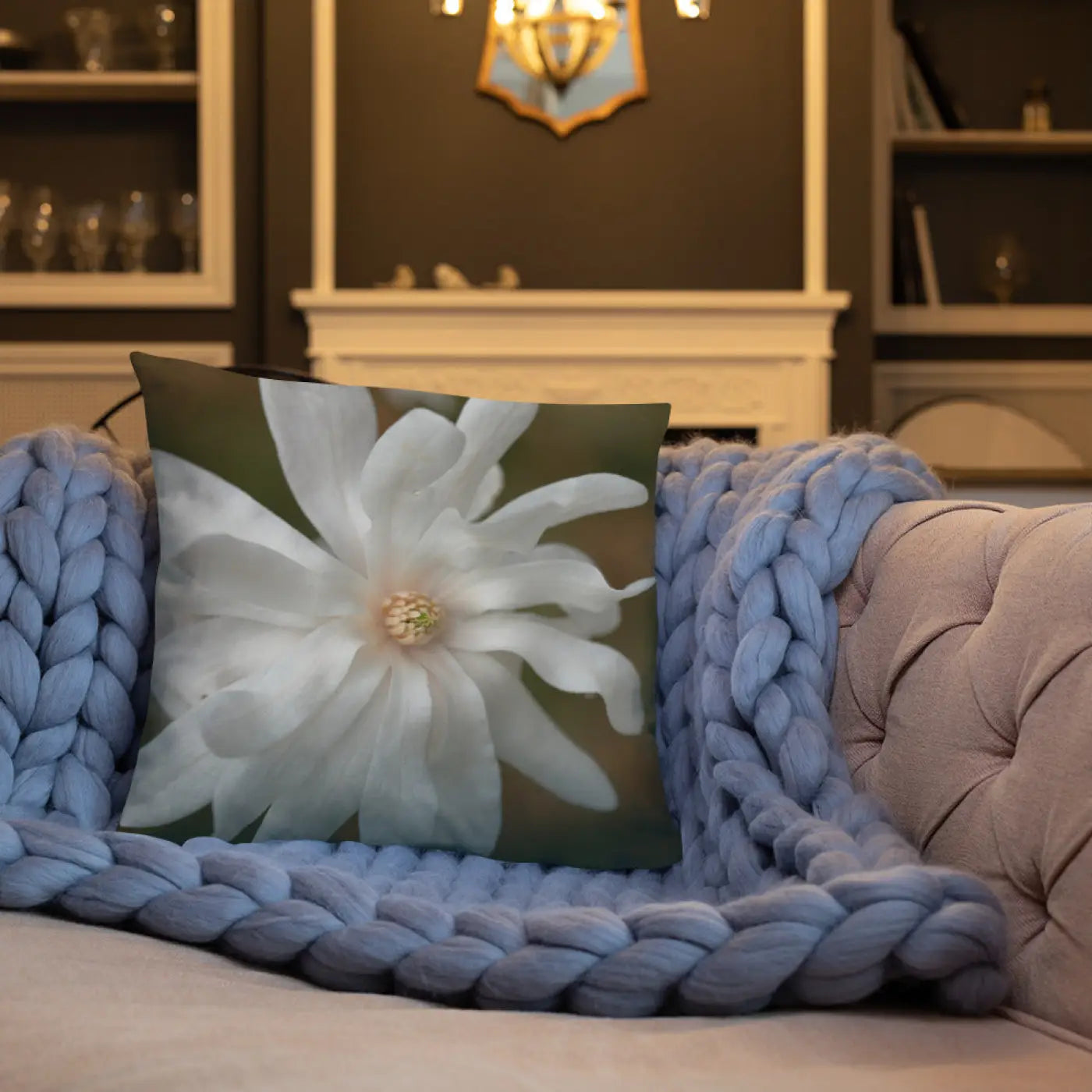 Magnolia Flower Throw Pillow – Insert Included - Dipaliz