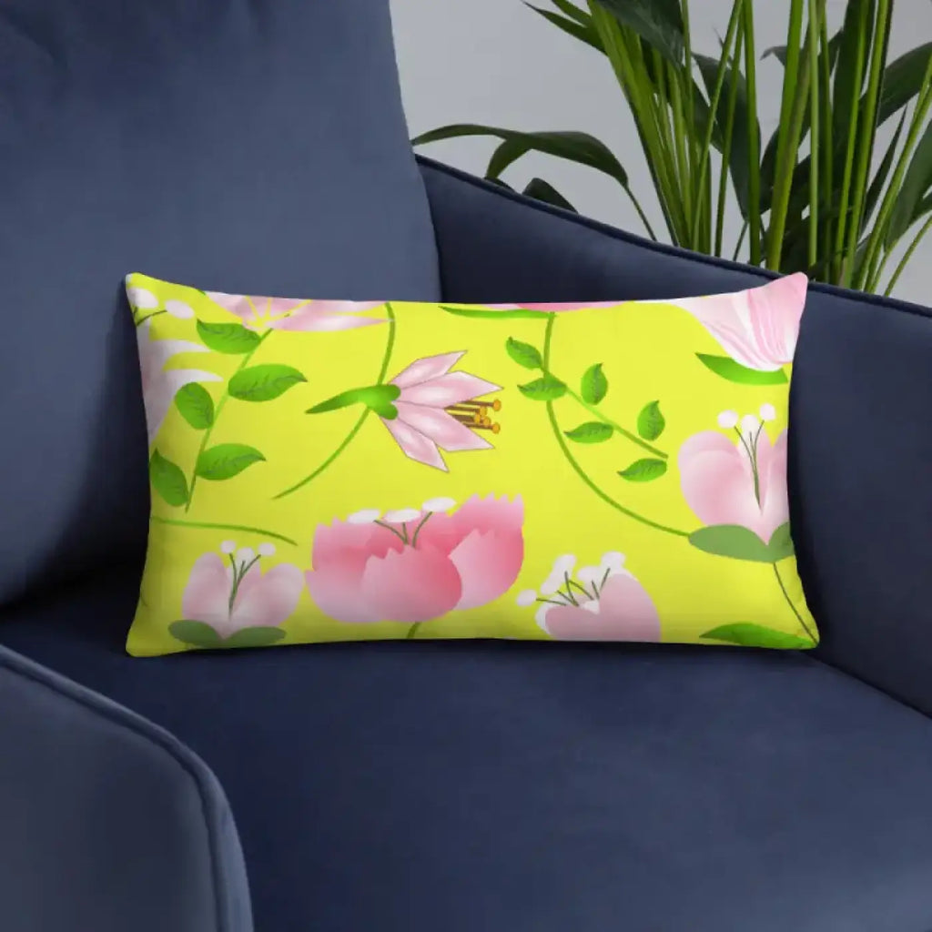 Floral Print Pillow – Yellow Throw Pillow - Dipaliz