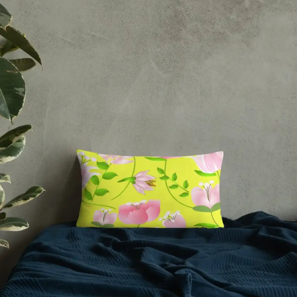 Floral Print Pillow – Yellow Throw Pillow - Dipaliz