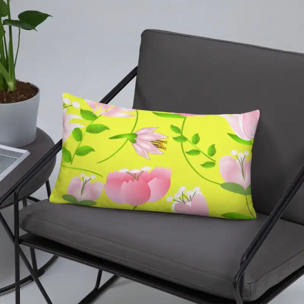 Floral Print Pillow – Yellow Throw Pillow - Dipaliz