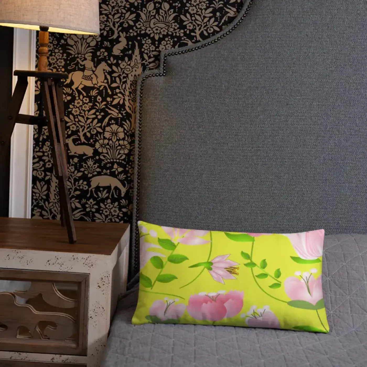 Floral Print Pillow – Yellow Throw Pillow - Dipaliz