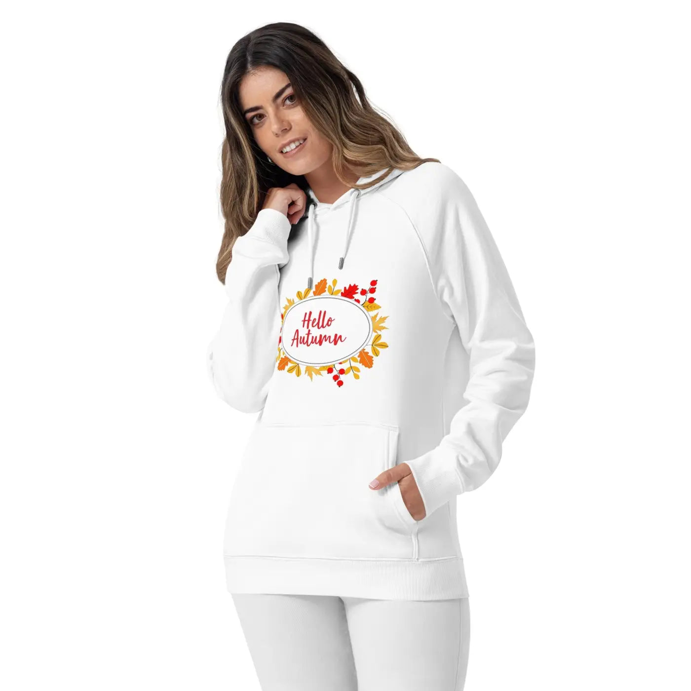 Hello Autumn Hoodie – Organic Unisex Eco Raglan - Dipaliz